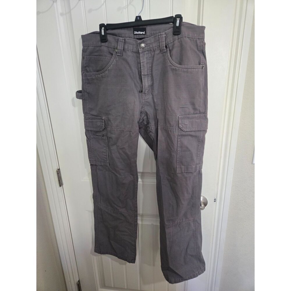 DieHard Men’s Cargo Work Pants W36 L34 Gray 100% Cotton Utility Carpenter